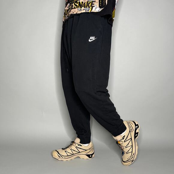 Nike Sweatpants Black Cotton Joggers White Swoosh - Picture 1 of 4